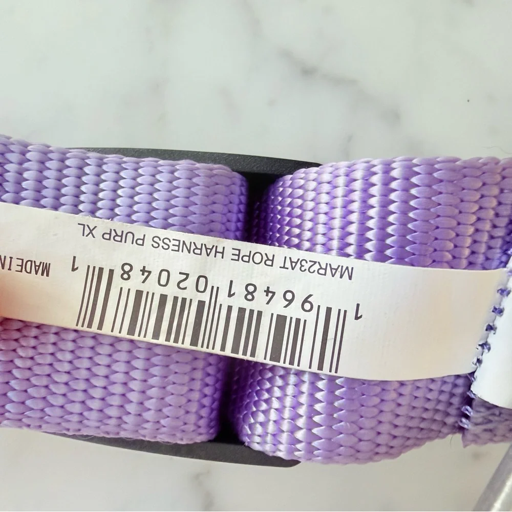 Arcadia Trail rope dog harness and leash in pink and purple